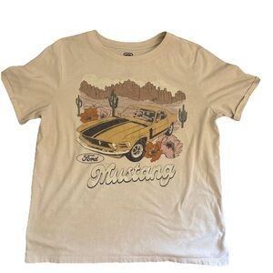 Ford Mustang T-shirt Women’s Large Cotton Blend Beige Tee Desert Floral Graphic